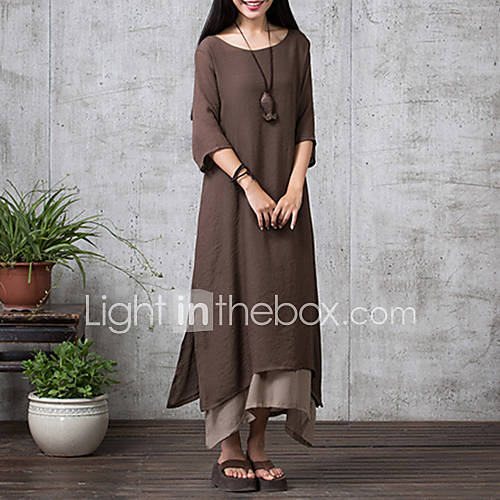 Dames Chinoiserie Ruimvallend Jurk Effen Maxi huismerk kopen in de aanbieding