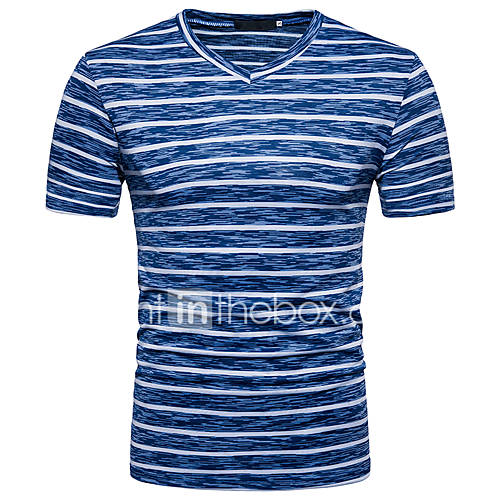 Heren Street Chic Netstof T Shirt Katoen Sport Gestreept Kleurenblok V Hals Slank Blauw L Korte Mouw Zomer huismerk kopen in de aanbieding