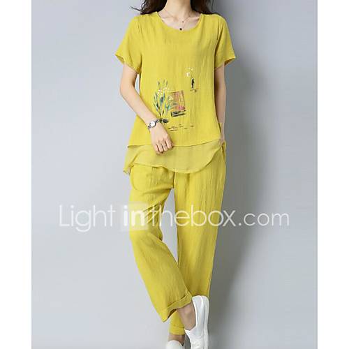 Dames Standaard Grote Maten Set Pantalon Print Bloemen Lente huismerk kopen in de aanbieding