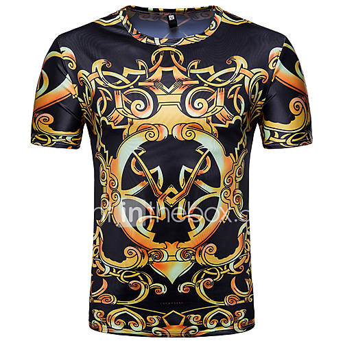 Heren Vintage Standaard Print T Shirt Geometrisch Ronde Hals Zwart L Korte Mouw huismerk kopen in de aanbieding