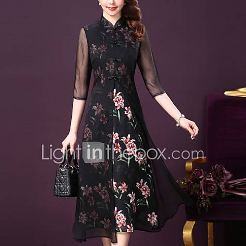 Dames Grote Maten Street Chic Wijd Uitlopend Jurk Bloemen Print Opstaand Maxi Midi Zwart huismerk kopen in de aanbieding Dames Grote Maten Street Chic Wijd Uitlopend Jurk Bloemen Print Opstaand Maxi Midi Zwart huismerk kopen in de aanbieding