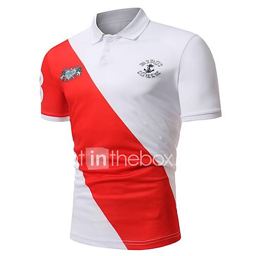 Heren Standaard Print Polo Katoen Kleurenblok Wit Xl Korte Mouw huismerk kopen in de aanbieding