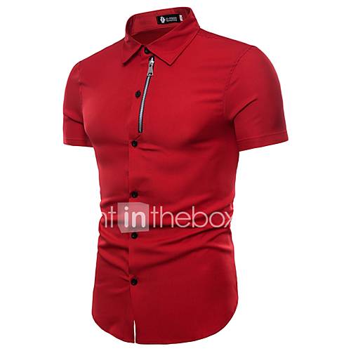 Heren Standaard Overhemd Katoen Werk Effen Slank Zwart L Korte Mouw huismerk kopen in de aanbieding