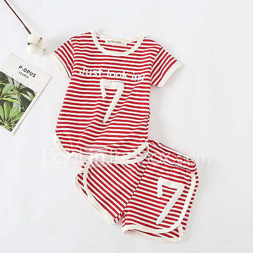 Kinderen Unisex Gestreept Korte Mouw Kledingset huismerk kopen in de aanbieding
