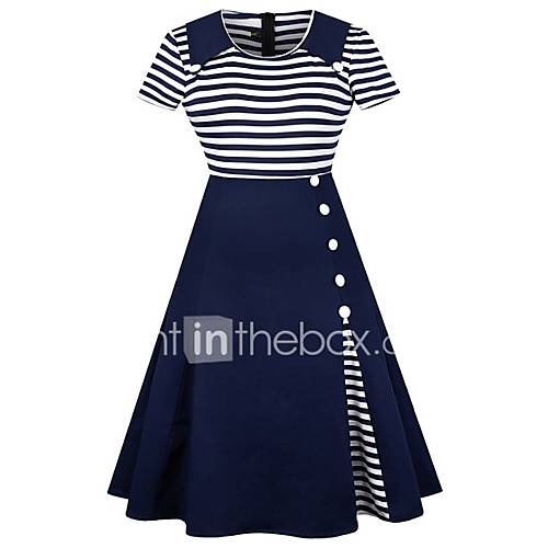 Dames Street Chic Schede Jurk Gestreept Vierkante Hals Midi huismerk kopen in de aanbieding