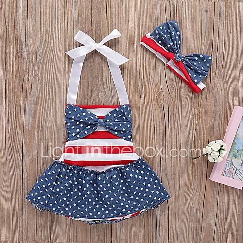 Baby Meisjes Standaard Print Mouwloos Katoen Polyester Eendelig Blauw Peuter huismerk kopen in de aanbieding