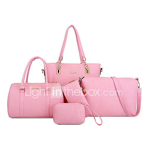 Dames Tassen Pu Zak Set 5 Stuks Purse Rits Effen Kleur Blozend Roze Grijs Paars huismerk kopen in de aanbieding