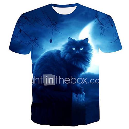Heren Standaard Print Grote Maten T Shirt Dier Ronde Hals Kat Blauw Xxl Korte Mouw Zomer huismerk kopen in de aanbieding