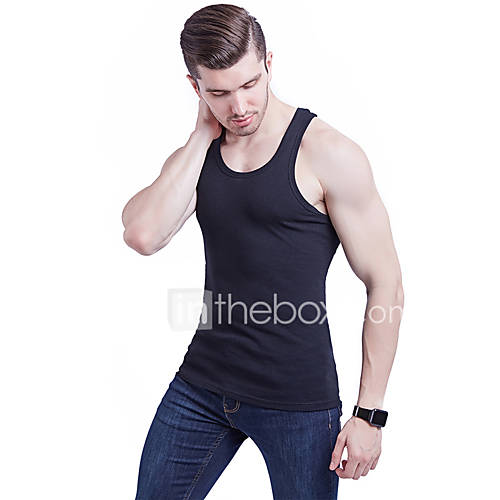 Heren Standaard Singlet Katoen Sport Effen Ronde Hals Slank Wit L Mouwloos Zomer huismerk kopen in de aanbieding