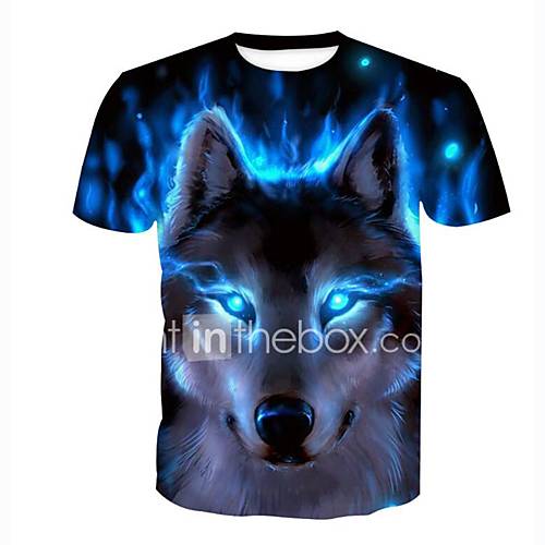 Heren Street Chic Punk Gothic Grote Maten Blouse Sport Dier Ronde Hals Wolf Blauw Xl Korte Mouw Zomer huismerk kopen in de aanbieding