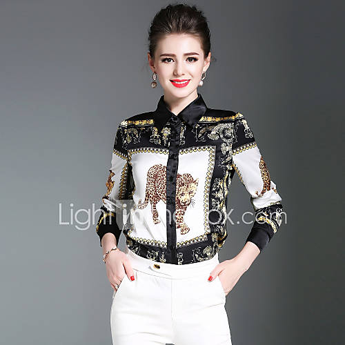 Dames Street Chic Print Overhemd Werk Dier Overhemdkraag huismerk kopen in de aanbieding