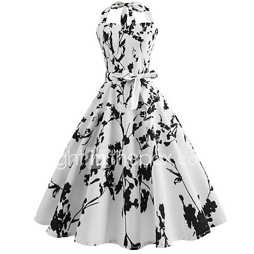 Dames Uitgaan Vintage Katoen Slank Wijd Uitlopend Jurk Bomen Bladeren Print Halter Tot De Knie huismerk kopen in de aanbieding Dames Uitgaan Vintage Katoen Slank Wijd Uitlopend Jurk Bomen Bladeren Print Halter Tot De Knie huismerk kopen in de aanbieding