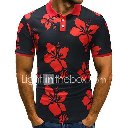 Heren Standaard Polo Katoen Bloemen Kleurenblok Zwart Rood Wit Xl Korte Mouw huismerk kopen in de aanbieding