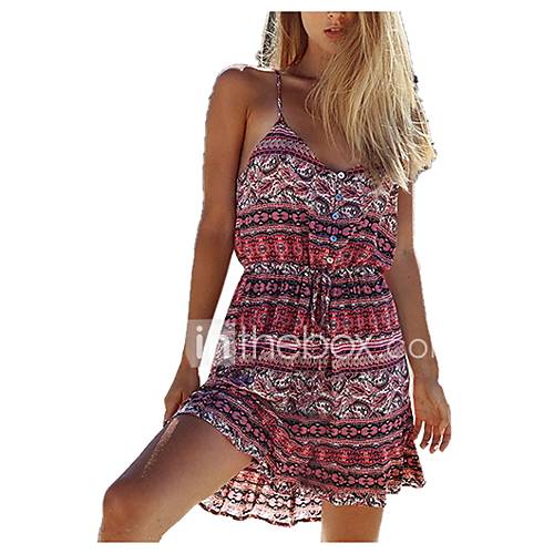 Dames Strand Boho Jurk Tribal Print Bandje Mini huismerk kopen in de aanbieding