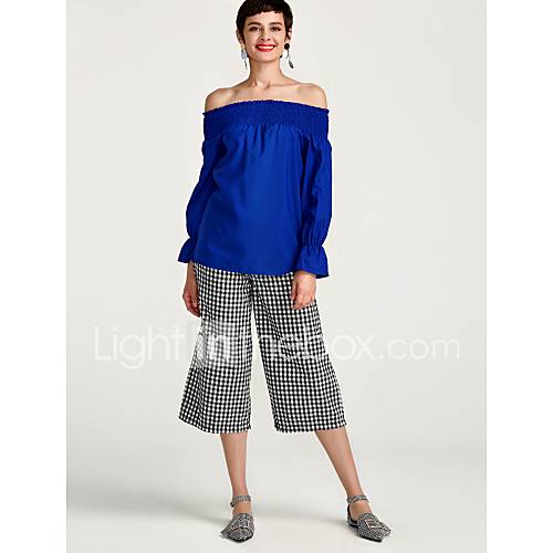 Dames Ruche Overhemd Effen Schouderafhangend Wit M Lente Zomer Sexy huismerk kopen in de aanbieding