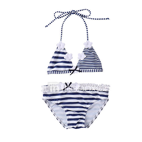 Peuter Meisjes Strand Blauw Wit Gestreept Mouwloos Polyester Nylon Spandex Badmode huismerk kopen in de aanbieding