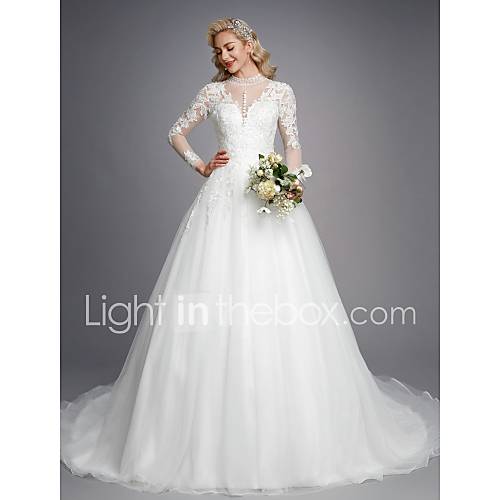 Baljurk Hoge Nek Kapelsleep Kant Tule Op Maat Gemaakte Trouwjurken Met Kralen Appliques Door Lan Ting Bride Illusie Doorzichtig Koninklijke Stijl huismerk kopen in de aanbieding Baljurk Hoge Nek Kapelsleep Kant Tule Op Maat Gemaakte Trouwjurken Met Kralen Appliques Door Lan Ting Bride Illusie Doorzichtig Koninklijke Stijl huismerk kopen in de aanbieding