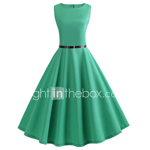 Dames Uitgaan Vintage Standaard Katoen Slank Wijd Uitlopend Jurk Effen Tot De Knie huismerk kopen in de aanbieding