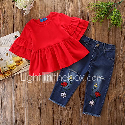 Baby Meisjes Actief Standaard Dagelijks Feestdagen Effen Ruche Halve Mouw Normaal Spandex Kledingset Rood Peuter huismerk kopen in de aanbieding Baby Meisjes Actief Standaard Dagelijks Feestdagen Effen Ruche Halve Mouw Normaal Spandex Kledingset Rood Peuter huismerk kopen in de aanbieding