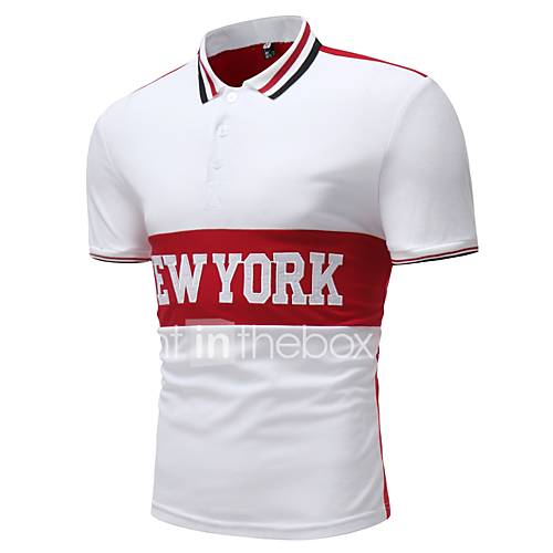 Heren Standaard Polo Katoen Kleurenblok Letter Overhemdkraag Slank Wit L Korte Mouw huismerk kopen in de aanbieding