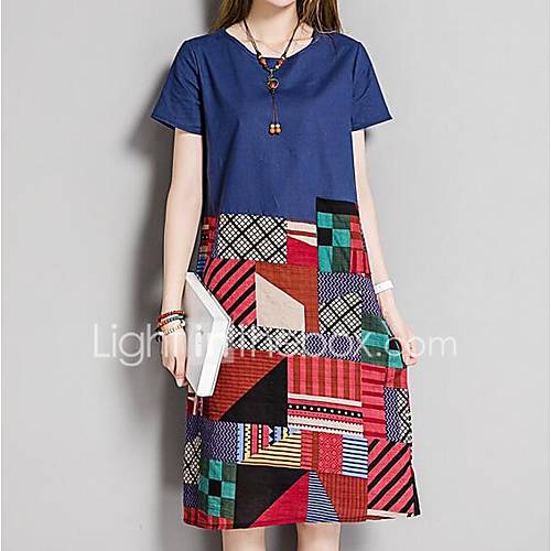Dames Grote Maten Uitgaan Vintage Street Chic Ruimvallend Recht Jurk Geometrisch Kleurenblok Print Midi Hoge Taille huismerk kopen in de aanbieding Dames Grote Maten Uitgaan Vintage Street Chic Ruimvallend Recht Jurk Geometrisch Kleurenblok Print Midi Hoge Taille huismerk kopen in de aanbieding