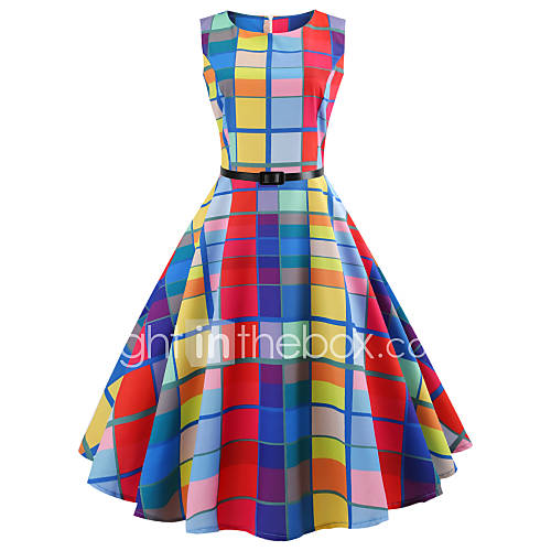 Dames Uitgaan Vintage Katoen A Lijn Jurk Blokken Tot De Knie huismerk kopen in de aanbieding