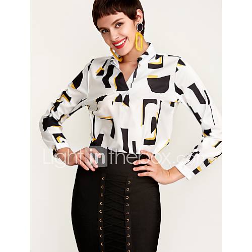 Dames Street Chic Patchwork Blouse Werk Kleurenblok V Hals Blauw Xxl Lente huismerk kopen in de aanbieding