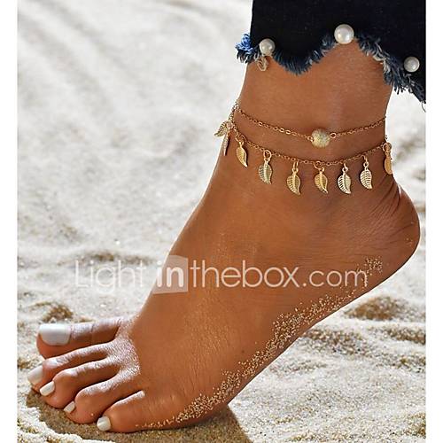 Dames Enkelring Bladvorm Dubbel Gelaagd Sieraden Goud Zilver Voor Uitgaan Bikini huismerk kopen in de aanbieding