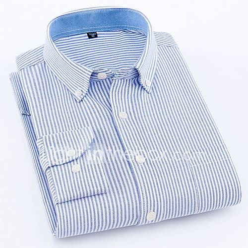 Heren Zakelijk Standaard Overhemd Katoen Werk Effen Gestreept Blauw 41 Lange Mouw huismerk kopen in de aanbieding