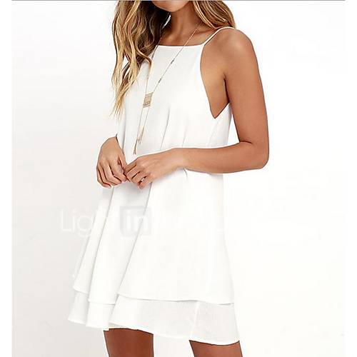 Dames Standaard Recht Jurk Effen Bandje Mini huismerk kopen in de aanbieding