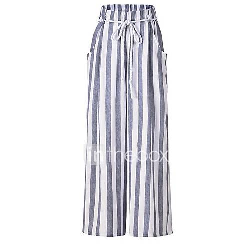 Dames Standaard Breedbeen Broek Gestreept Hoge Taille Wit huismerk kopen in de aanbieding