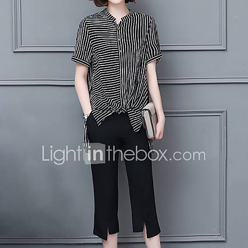 Dames Uitgaan Standaard Street Chic Grote Maten Slank Set Hoge Taille Pantalon Gestreept Zomer huismerk kopen in de aanbieding Dames Uitgaan Standaard Street Chic Grote Maten Slank Set Hoge Taille Pantalon Gestreept Zomer huismerk kopen in de aanbieding