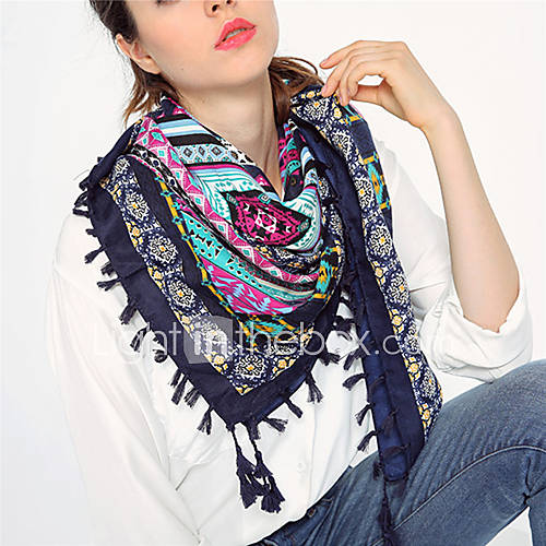 Unisex Vintage Vakantie Kwastje Katoen Linnen Print Rechthoekige Sjaal Lente huismerk kopen in de aanbieding