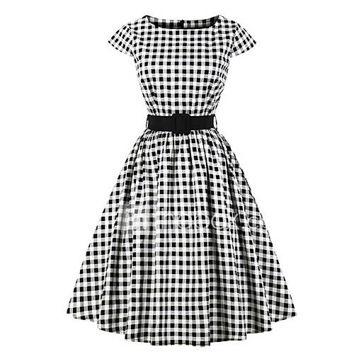 Dames Uitgaan Vintage Street Chic Katoen A Lijn Jurk Blokken Tot De Knie huismerk kopen in de aanbieding