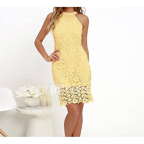 Dames Grote Maten Feest Uitgaan Verfijnd Katoen Schede Jurk Effen Kant Halter Mini huismerk kopen in de aanbieding