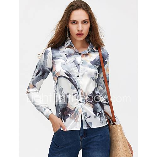 Dames Standaard Overhemd Feestdagen Geometrisch Overhemdkraag Donkergrijs huismerk kopen in de aanbieding