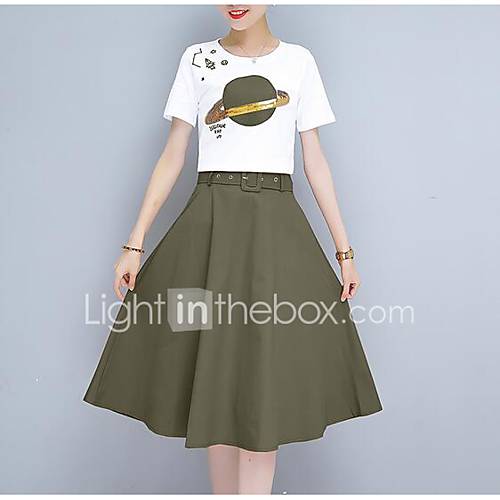 Dames Actief Grote Maten Pofmouw Set Pantalon Geplooid Effen Katoen huismerk kopen in de aanbieding