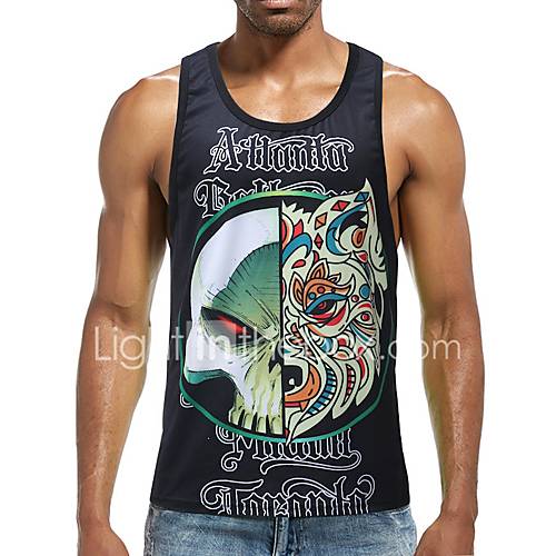 Heren Schedel Standaard Print Singlet Katoen Sport Strand Kleurenblok Doodskoppen Letter Ronde Hals Slank Zwart Xl Mouwloos huismerk kopen in de aanbieding