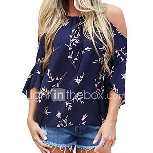 Dames Blouse Katoen Bloemen Bandje Blauw huismerk kopen in de aanbieding Dames Blouse Katoen Bloemen Bandje Blauw huismerk kopen in de aanbieding