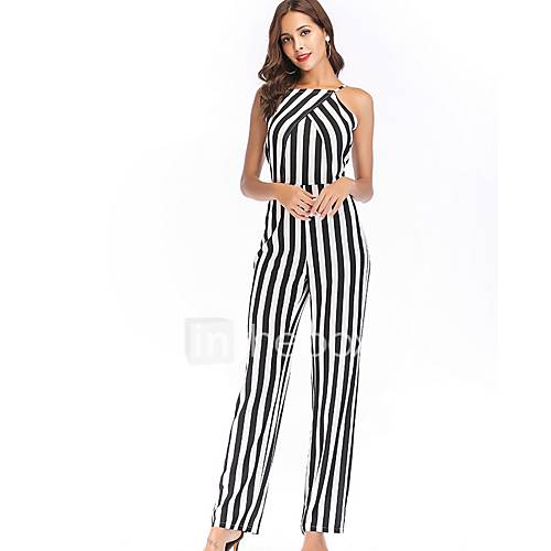 Dames Dagelijks Standaard Halter Zwart Slank Jumpsuit Gestreept Print L Xl Xxl Mouwloos Zomer huismerk kopen in de aanbieding Dames Dagelijks Standaard Halter Zwart Slank Jumpsuit Gestreept Print L Xl Xxl Mouwloos Zomer huismerk kopen in de aanbieding