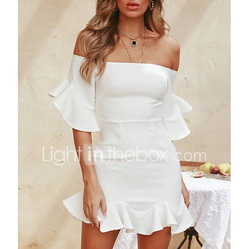 Dames Sexy Jurk Effen Ruche Schouderafhangend Mini huismerk kopen in de aanbieding Dames Sexy Jurk Effen Ruche Schouderafhangend Mini huismerk kopen in de aanbieding