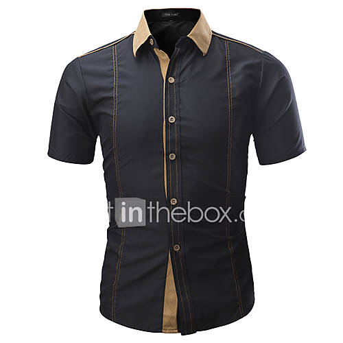 Heren Standaard Overhemd Kleurenblok Blauw Xxl Korte Mouw huismerk kopen in de aanbieding