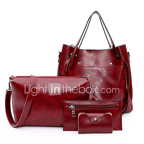 Dames Tassen Pu Zak Set 4 Stuks Purse Rits Kwastje Effen Kleur Rood Grijs Bruin huismerk kopen in de aanbieding