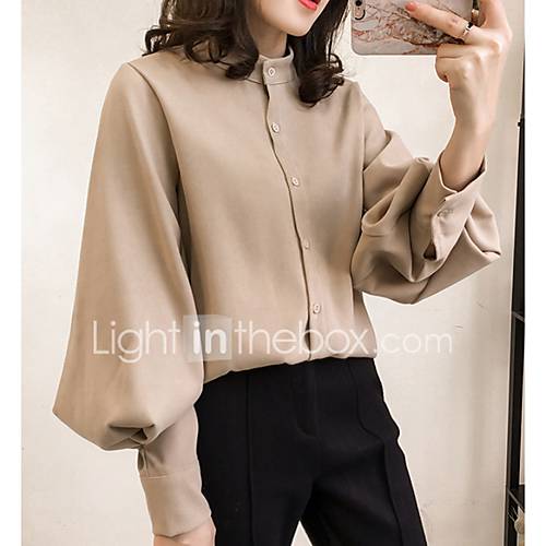 Dames Overhemd Effen Overhemdkraag Licht Bruin Een Maat huismerk kopen in de aanbieding