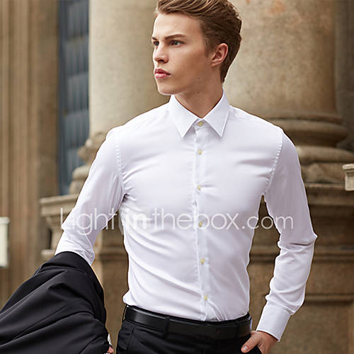 Heren Zakelijk Overhemd Werk Effen Slank Wit 41 Lange Mouw huismerk kopen in de aanbieding