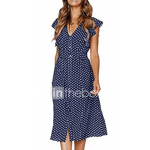 Dames Standaard Chiffon Jurk Geometrisch Print V Hals Midi huismerk kopen in de aanbieding Dames Standaard Chiffon Jurk Geometrisch Print V Hals Midi huismerk kopen in de aanbieding