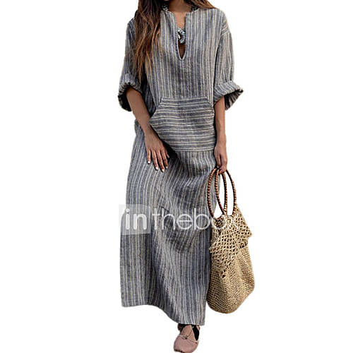 Dames Street Chic Ruimvallend Schede Jurk Gestreept V Hals Maxi huismerk kopen in de aanbieding