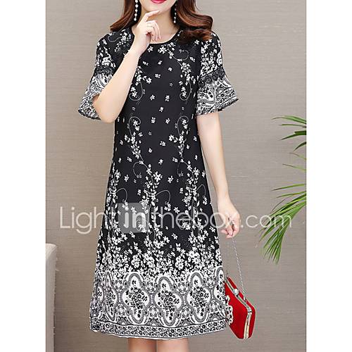 Dames Standaard Katoen Chiffon Jurk Bloemen Print Tot De Knie huismerk kopen in de aanbieding Dames Standaard Katoen Chiffon Jurk Bloemen Print Tot De Knie huismerk kopen in de aanbieding