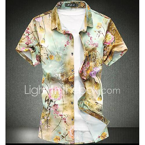 Heren Zakelijk Standaard Print Overhemd Bloemen Blauw Xxxxl Korte Mouw huismerk kopen in de aanbieding