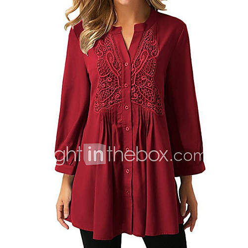 Dames Vintage Street Chic Blouse Effen V Hals Slank Zwart M Herfst huismerk kopen in de aanbieding